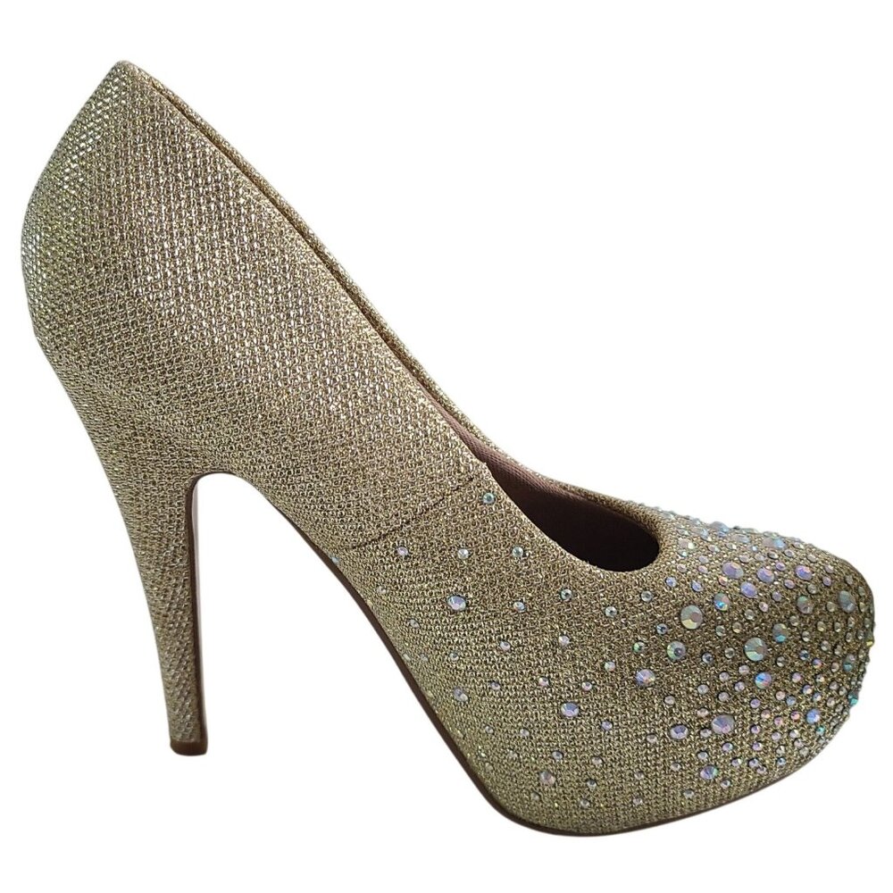 Delicacy Women's Sunset Gold Glitter Rhinestone Glam High Heel Pumps Hot Fashion - Picture 4 of 13